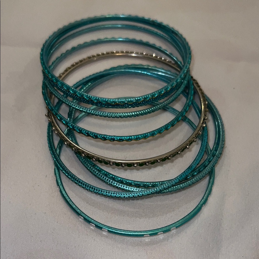 Teal and Silver Bangle Set